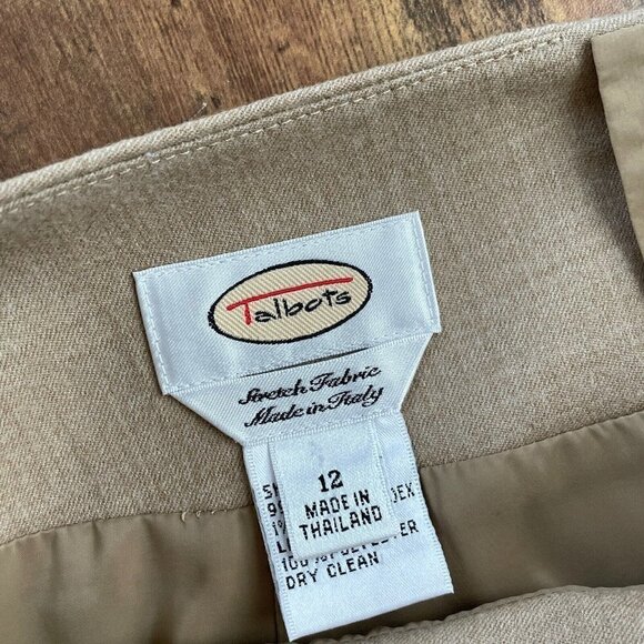 Talbots Womens Sz 12 Italian Stretch Wool Skirt with Pockets Tan Lined Classic - Picture 5 of 5